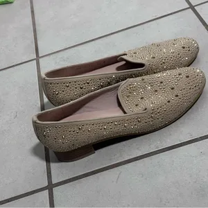 Stuart Weitzman Women Slipbeads Beige Blush Suede Gold Studded Loafer Flats‎ 8.5 thumbnail 9