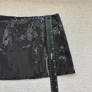 NWT Parke Black Sequin Mini Skirt Small Sparkly Party Night Out Whimsy Goth Glam thumbnail 5