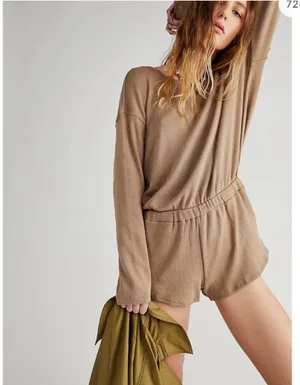 Free People Long Sleeve Romper Tan Open Back thumbnail 5