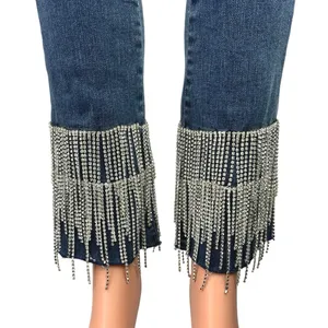 New Julianas Boutique Blue Denim High Rise Rhinestone Fringe Trim Skinny Jeans M thumbnail 4