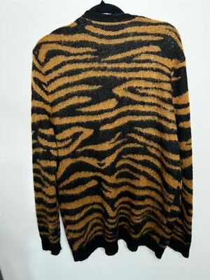 Witty Fox Tiger Animal Print Fuzzy Open Front Cardigan Sweater Black Brown thumbnail 6