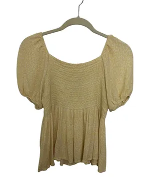 Altar'd State Butter Yellow Milkmaid Ditsy Floral Puff Sleeve Top S Cottagecore thumbnail 1