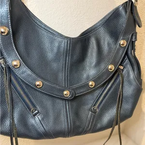 Botkier TRIGGER Mermaid Blue Moto Leather Hobo Shoulder Bag Studded Fringe thumbnail 3