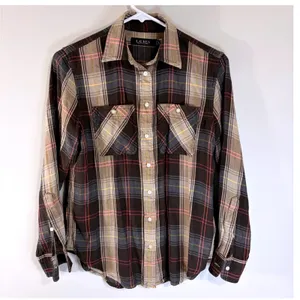 Ralph‎ Lauren Plaid Western Cowgirl Rodeo Shirt Brown Pink XS Roll Tab Sleeve thumbnail 2