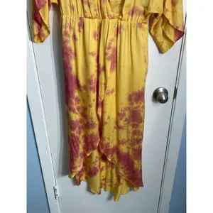 Privacy Please Faux Wrap Dress Small Yellow Tie Dye Summer Hippie Beachy thumbnail 5