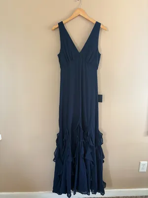 Lulus Alorna Dark Navy Sleeveless Ruffled Maxi Dress Size XL NWT Whimsical Gala thumbnail 3