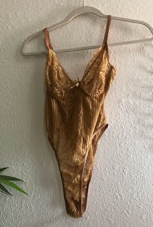 Gold yellow lingerie lace teddy bodysuit (size s)-never worn thumbnail 1