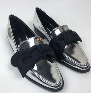 Nine West Silver Patent Weeping Bow Loafers thumbnail 1