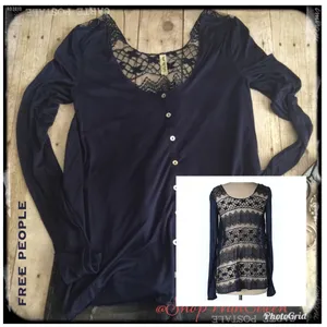 free people NAVY lace Button up top/cardigan thumbnail 2