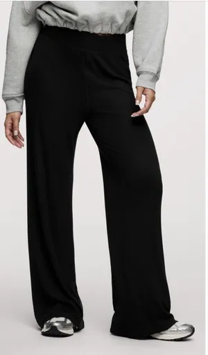 Nuuds Black Ribbed Slinky Modal Black Lounge Pants Wide Leg High Rise XS NEW $88 thumbnail 1