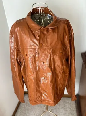 Princess Polly Croc Embossed Faux Leather Shirt Jacket Size L/XL Tan thumbnail 1