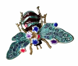 Jeweled Bee Brooch Gold Tone Enamel Rhinestone Floral Insect Pin thumbnail 1