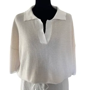 Lightweight‎ Knit 2 Piece Polo Top and Shorts Set Cream White Loungewear/ Resort thumbnail 2