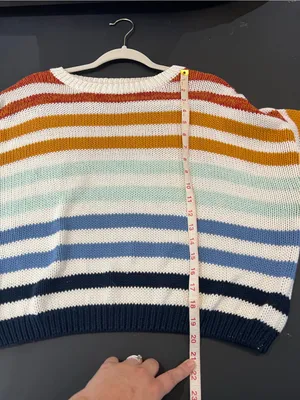 Lulus Charli Blue Multi Striped Knit Sweater size Large 100% Cotton thumbnail 7