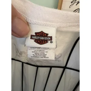 Harley Davidson‎ White Long Sleeve Tee Teal Lettering Faceted Beads Metallic L thumbnail 5
