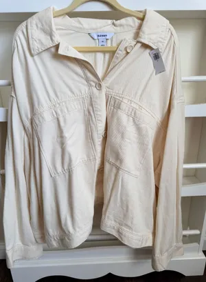 Old Navy Womens 4X Cream Twill Long Sleeve Button Down Utility Shirt NWT thumbnail 1