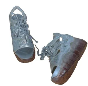 Anthony Wang Platform Sandals Silver Cutout Bedazzled Wedge Y2K 35 (US 4-4.5) thumbnail 1