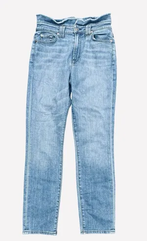 7 For All Mankind Paper Bag Jean Women 27” High Waist Skinny Frayed Ruffle Waist thumbnail 1