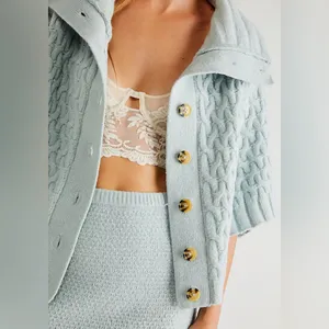 Free People Green Chunky‎ Knit Button Front Sweater XS Cozy Boho Cardigan thumbnail 3