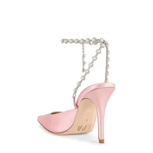 LPA Pink Satin Stiletto Heel SIZE 6.5 Pearl Rhinestone Strap Pump Party $208 NEW thumbnail 2