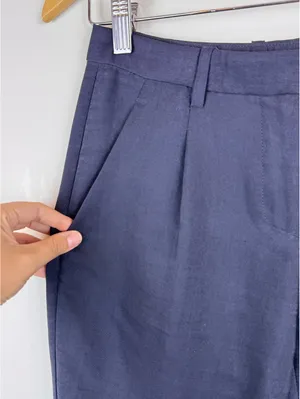 Theory Gil Faxon Navy Silk Blend Pleated Tapered Pants Size 00 Made USA thumbnail 5