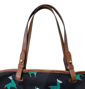 Fossil Origami Llama Tote Black Green Canvas Shoulder Bag Novelty thumbnail 8