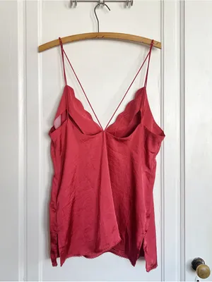 Free People • Sensual Satin Scallop Deep V Cami top tank Burnt Earth rust red thumbnail 13