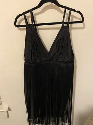 Shake it Out Black Fringe Bandage Mini Dress NWT black thumbnail 5