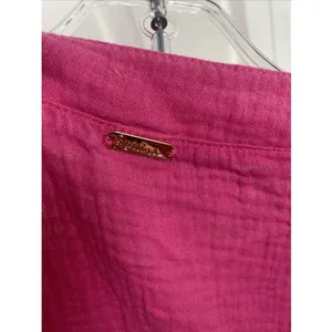 Raisins Gauze Button Down Tunic Womens Size M Pink Beach Coverup Cotton Ruffle thumbnail 6