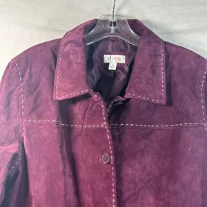 Denim & Co Womens XL Plum Purple Suede Leather Button Front Jacket Pick Stitch thumbnail 4