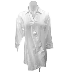 NEW Madewell White Linen Asymmetric Button Up Long Sleeve Mini Shirt Dress XXS thumbnail 5