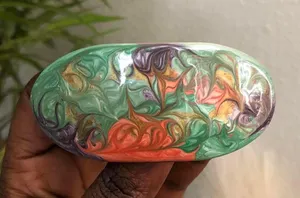 80s Vintage mosaic marble hair clip green orange purple gold tone #cottagecore #grannycore Approx 3.5” long x 1.5” tall thumbnail 1