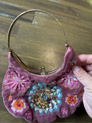 Y2K Beaded Mini Purse Floral Embroidery Velvet Arch Kiss Lock Boho Whimsigoth thumbnail 5