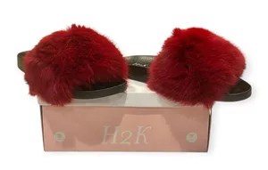 H2K Red Faux Fur Slide Sandals Women’s Size 8 thumbnail 1