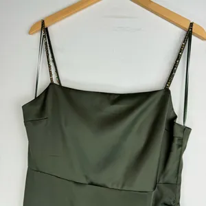 NWT Zara Green Satin Effect Midi Wrap Dress Sz Large Beaded Straps thumbnail 6