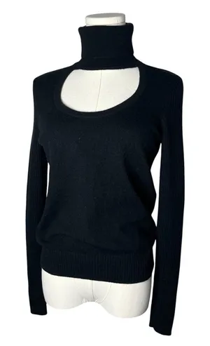 Diane Von Furstenberg Black Wool Cashmere Gracey Turtleneck Cutout Sweater thumbnail 1