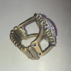 Antique Gold Tone Brass Tone Rhinestone Cluster Ring thumbnail 2