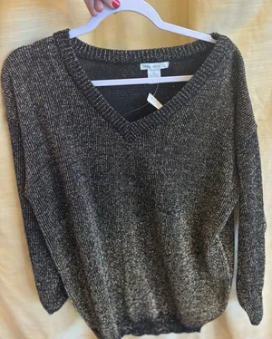 Jamie Scott‎ Vintage Black Gold Metallic Shimmer V-Neck Knit Sweater Small thumbnail 1