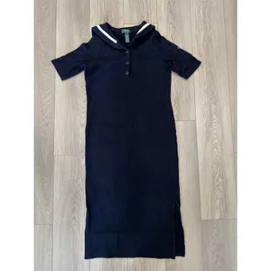 VTG Lauren Ralph Lauren Old Money Marine Ribbed Knit Cotton Maxi Dress Navy S thumbnail 3