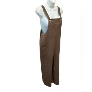 Boutique Cotton Baggy Relaxed Overall Brown Sz S Pockets Button Strap Wide Leg thumbnail 2