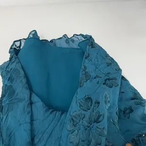 Vintage‎ Teal Floral Burnout Velvet Silk Blend Beaded Bias Cut Maxi Dress 8 thumbnail 5