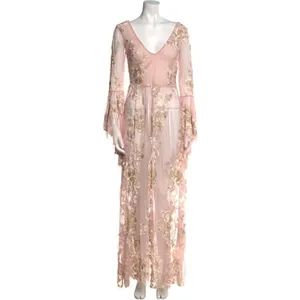 LoveShackFancy 0 XS Gown BRIXTON Long Dress Pink sheer Rachael Zoe RHBH Applique thumbnail 3