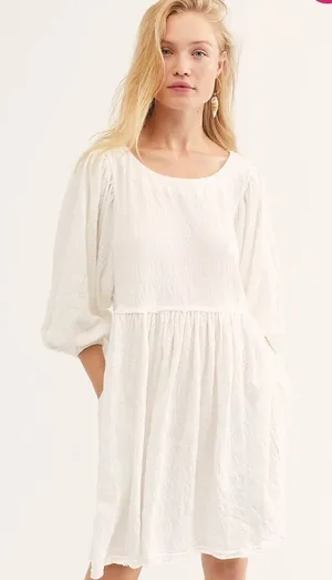 Free People Get Obsessed Babydoll Mini Dress M Cream Boho Flowy Cottagecore thumbnail 1