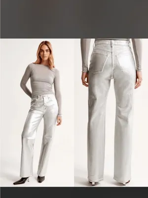 Abercrombie & Fitch Silver Metallic Jeans 28/6R Curve Love 90s‎ relaxed jeans thumbnail 2