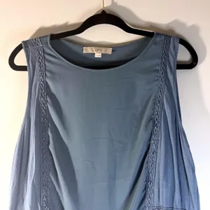 Ann Taylor LOFT Blue Sleeveless Crochet Lace Trim Blouse Top Large Boho‎ Whimsy thumbnail 8