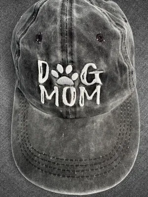 Dog Mom Distressed Black Cotton Baseball Cap thumbnail 3