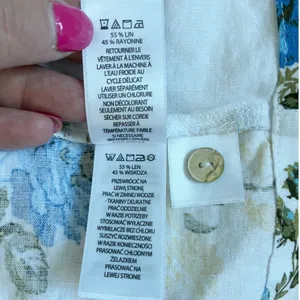 Laura Ashley Linen Blend Floral Midi Dress White Blue Yellow Button Front Size S thumbnail 6