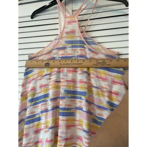 American Eagle Multi Color Abstract Stripe Strappy Racerback Tank Top Pink Blu M thumbnail 6