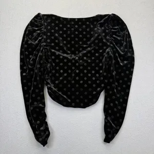 For Love & Lemons Black Velvet Polka Dot Ruched Lace Up Crop‎ Top CT1539-HO19 S thumbnail 9