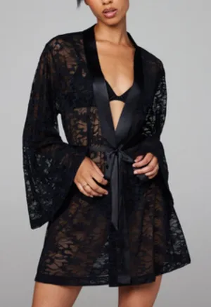 Savage x Fenty Medium Large 8-14 Black Link Up Lace Robe Satin Trim thumbnail 1